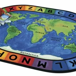 Outlet 🛒 Carpets For Kids Circletime Around The World Rug, 6 Feet 9 Inches X 9 Feet 5 Inches, Oval, Blue 🔔