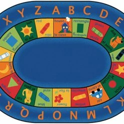Deals ⌛ Carpets For Kids Bilingual Circletime Rug, 6 Feet 9 Inches X 9 Feet 5 Inches, Oval, Blue 🤩