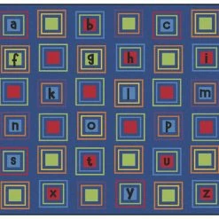 Hot Sale 🌟 Carpets For Kids Literacy Square Rug, 6 Feet X 9 Feet, Rectangle, Blue ⌛