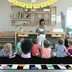 Alternative view of Deals 👍 Schoolgirl Style Just Teach Black & White Polka Dot Border Rug, 5 Feet X 7 Feet 6 Inches, Bright Polka Dot Border 🌟