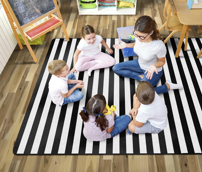 Buy β Schoolgirl Style Simply Stylish Black & White Stripe Rug, 7 Feet 6 Inches X 12 Feet 𧨠5 Buy β Schoolgirl Style Simply Stylish Black & White Stripe Rug, 7 Feet 6 Inches X 12 Feet 𧨠- Image 3