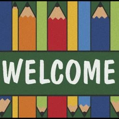 Coupon ⌛ Carpets For Kids KID$Value Colorful Pencils Welcome Rug, 4 Feet X 6 Feet, Rectangle, Multicolored 🔥