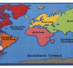 Outlet 🥰 Carpets For Kids KIDSValue PLUS World Map Rug, 7 Feet 6 Inches X 12 Feet, Rectangle, Blue 😀 -Childcraft Sales 2101494 D ecommfullsize